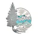 tree, juniper branch, mountain laurel tattoo design idea