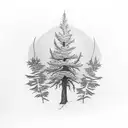 tree, juniper branch, mountain laurel tattoo design idea
