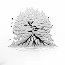tree, juniper branch, mountain laurel tattoo design idea