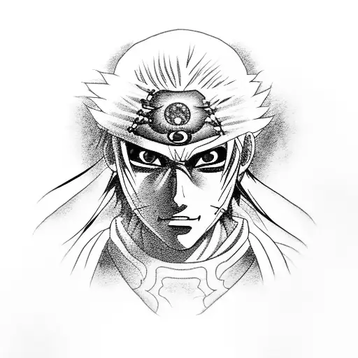 A portrait of Itachi with his mangeki sharingan surrounded by crows tattoo design idea
