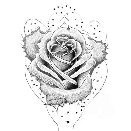 A dotwork tattoo of a heart-shaped rose with the word 'Papa' incorporated into the design tattoo design idea
