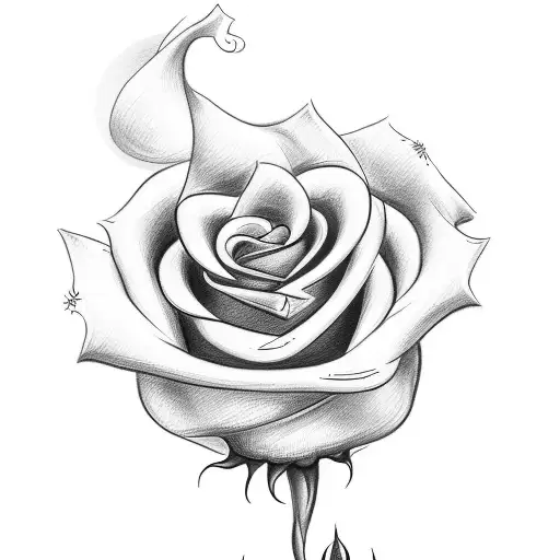A sketch-style tattoo of a rosebud with the stem forming the word 'Papa' tattoo design idea