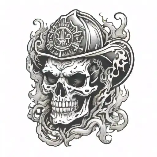 firefighter skull with smoke and flames tattoo design idea