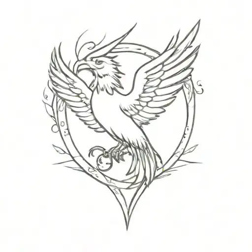 A victorious phoenix holding a wand, representing the client's love for Harry Potter and their occupation as a teacher tattoo design idea