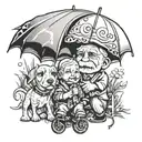 granddad, little girl, umbrella over grehound tattoo design idea