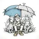 granddad, little girl, umbrella over grehound tattoo design idea