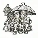 granddad, little girl, umbrella over grehound tattoo design idea
