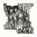An ancient king of Jerusalem and his soldiers pledging allegiance in front of him tattoo design idea