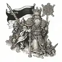 An ancient king of Jerusalem and his soldiers pledging allegiance in front of him tattoo design idea