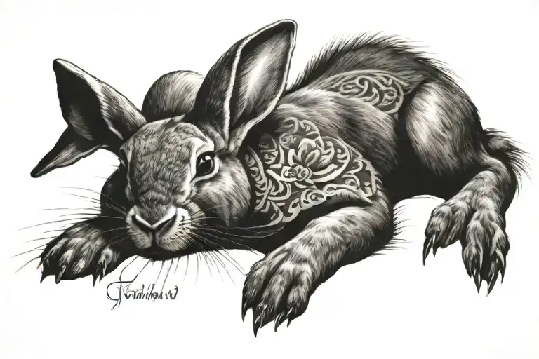 rabbit laying horizontally tattoo design idea
