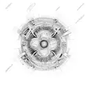 A microscope zoomed in on a vibrant, abstract cellular structure tattoo design idea