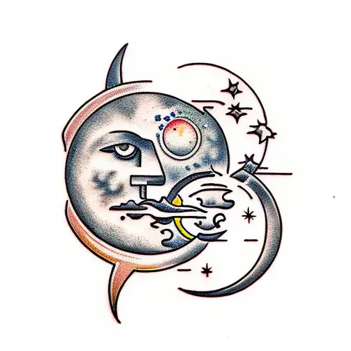Create a couple Tattoo, sun and moon inspired, using the name "Huston" as text tattoo design idea