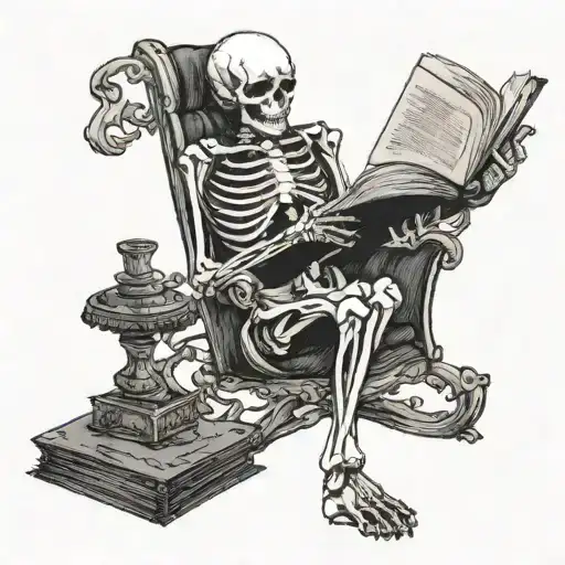 skeleton reading a book tattoo design idea