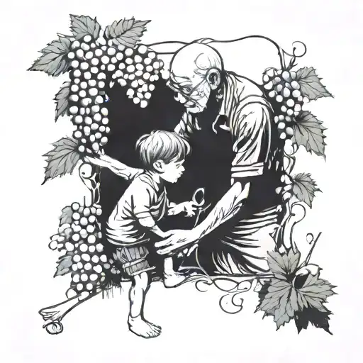 grandpa and grandson picking grape while holding hands, grandpa tattoo design idea