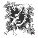 grandpa and grandson picking grape while holding hands, grandpa tattoo design idea