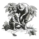 grandpa and grandson picking grape while holding hands, grandpa tattoo design idea