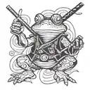 frog samurai smoking a pipe tattoo design idea