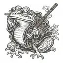 frog samurai smoking a pipe tattoo design idea
