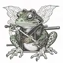 frog samurai smoking a pipe tattoo design idea