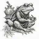 frog samurai smoking a pipe tattoo design idea