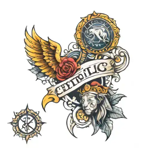 Arm band tattoo with leo, gemini, capricorn, pisces and virgo tattoo design idea