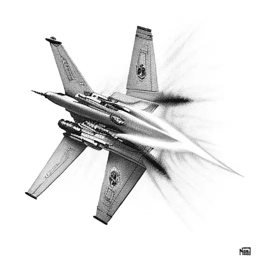A sleek fighter jet breaking the sound barrier tattoo design idea