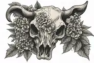 cow skull with hydrangeas and other flowers tattoo design idea