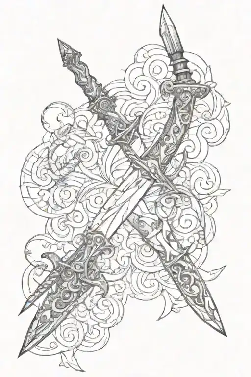 longsword and knife tattoo design idea