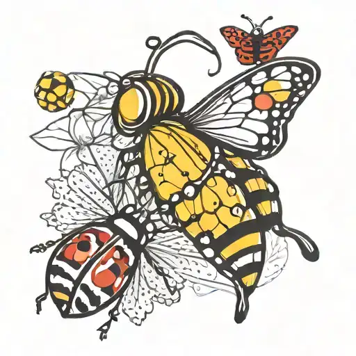 monarch butterfly, honey bee, and lady bug inspired tattoo tattoo design idea