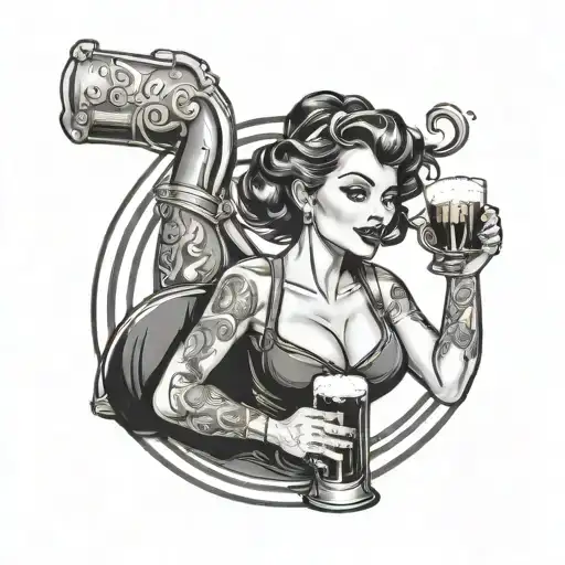 Pinup Girl drinking Beer tattoo design idea