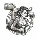 Pinup Girl drinking Beer tattoo design idea