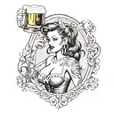 Pinup Girl drinking Beer tattoo design idea