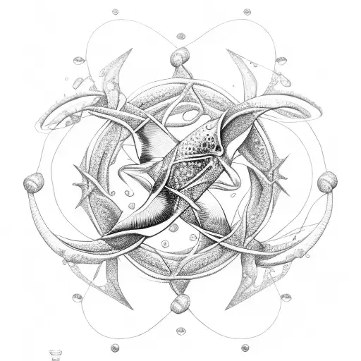 A pisces symbol made of intertwined chains and water droplets tattoo design idea