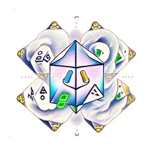 A traditional tattoo of a dice with music notes as the dots tattoo design idea