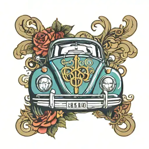 vw beetle monogram using m m d s a f tattoo design idea