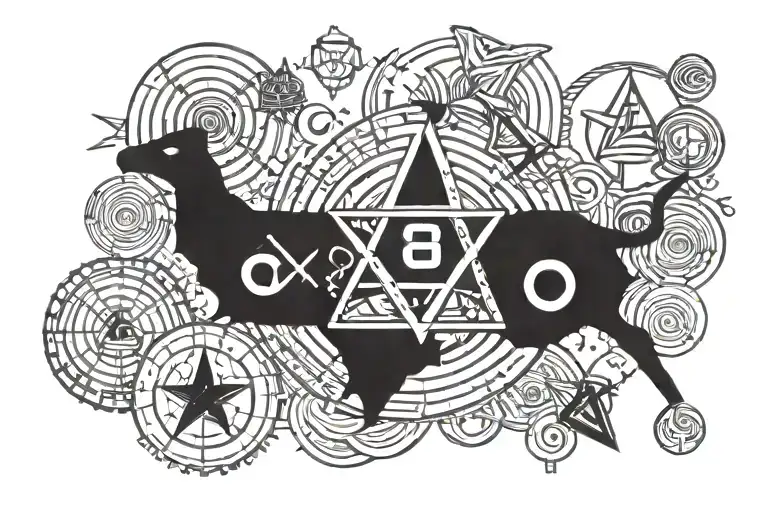 A mashup tattoo design featuring elements from Radiohead and Aphex Twin album covers, with a socialist symbol incorporated in a creative way tattoo design idea