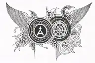 A mashup tattoo design with elements from Aphex Twin and Mogwai album covers, with norse symbols incorporated tattoo design idea