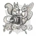 A mashup tattoo design featuring elements from Radiohead and Aphex Twin album covers, with a squirrel and goose fighting tattoo design idea