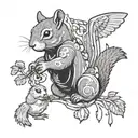 A mashup tattoo design featuring elements from Radiohead and Aphex Twin album covers, with a squirrel and goose fighting tattoo design idea