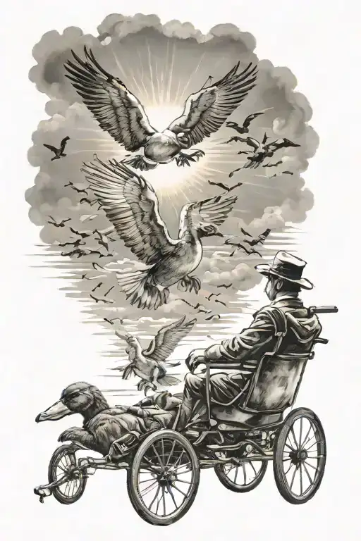 father who is in wheelchair duck hunting with two sons with sun rays beaming through the clouds tattoo design idea