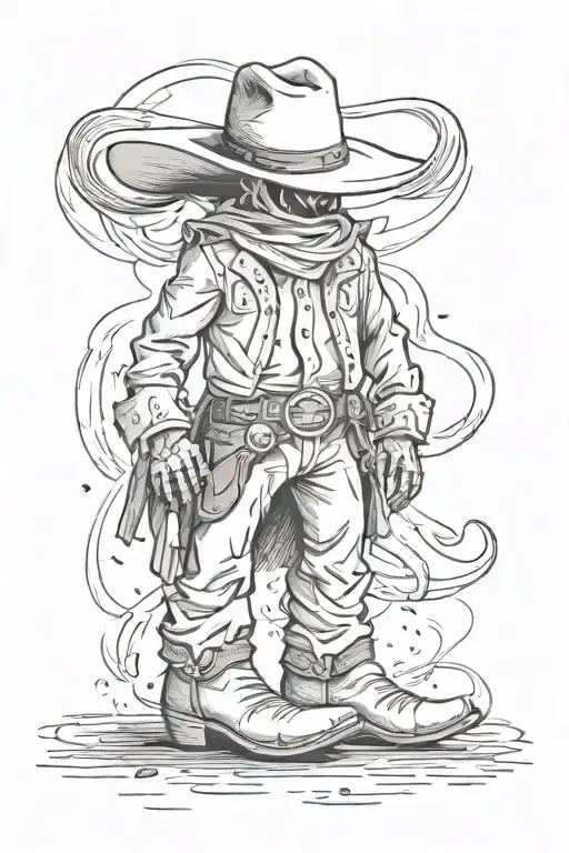 ghost with cowboy boots and hat standing tall tattoo design idea