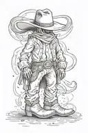 ghost with cowboy boots and hat standing tall tattoo design idea