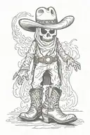 ghost with cowboy boots and hat standing tall tattoo design idea
