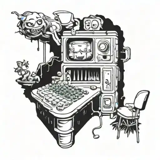 Creepy style with a maniac mansion computer game tattoo design idea