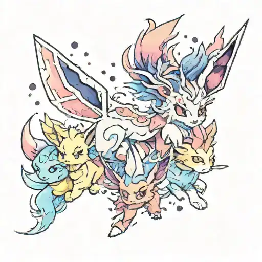 eeveelution watercolour tattoo design idea