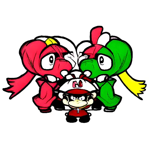 Nintendo Charakters after a Victory in Arms and shoulders tattoo design idea