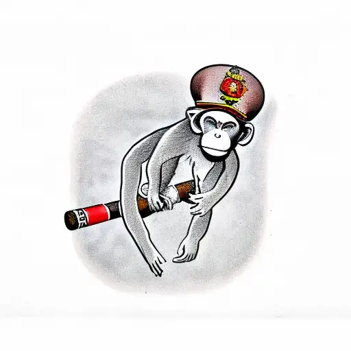 monkey with military hat smoking a cigar tattoo design idea