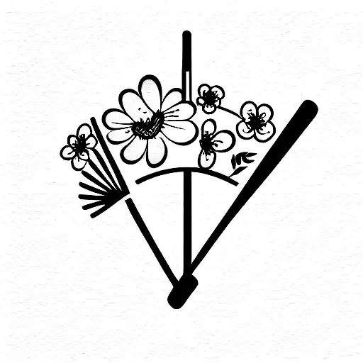Japanese hand fan and cherry blossom tattoo design idea