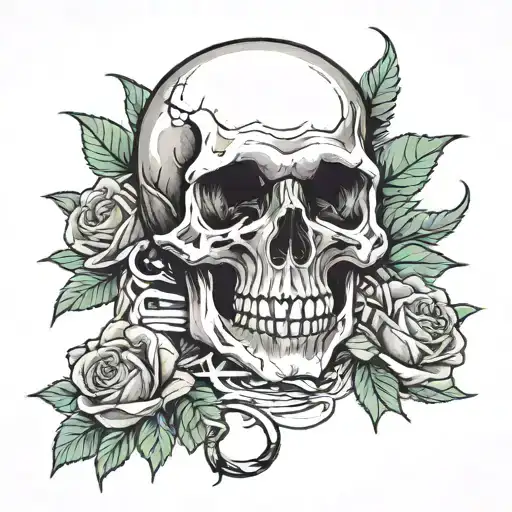 skull and roses with scorpion out of the skull tattoo design idea