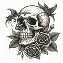 skull and roses with scorpion climbs tattoo design idea